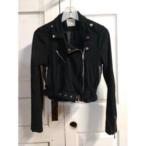 Ashley International Black Cropped Jacket S With Zipper & Belt Accents
